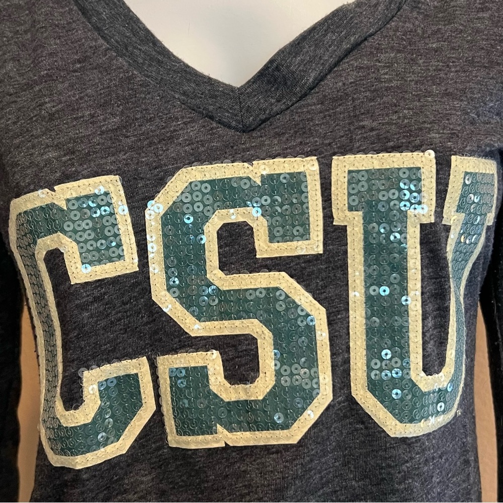 CSU Colorado State Rams Women’s S Long Sleeve Shirt Gray + Green + Tan Sequins - Picture 6 of 9